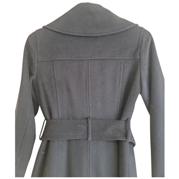 Kenneth Cole Women Black Woolblend Belted Mackage Pea Coat  Size 4 - Picture 3 of 9